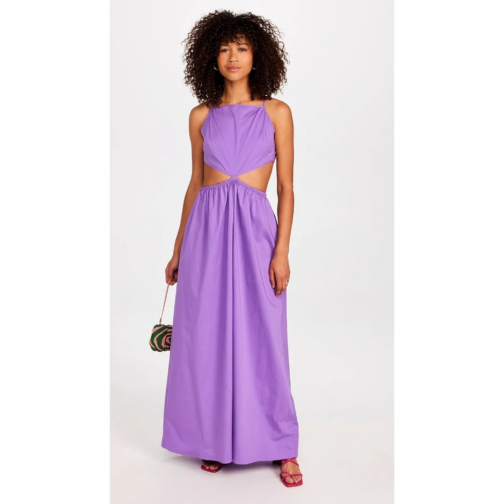 STAUD Myla Amethyst Cut Out Cotton Poplin Maxi Dress - Picture 10 of 15